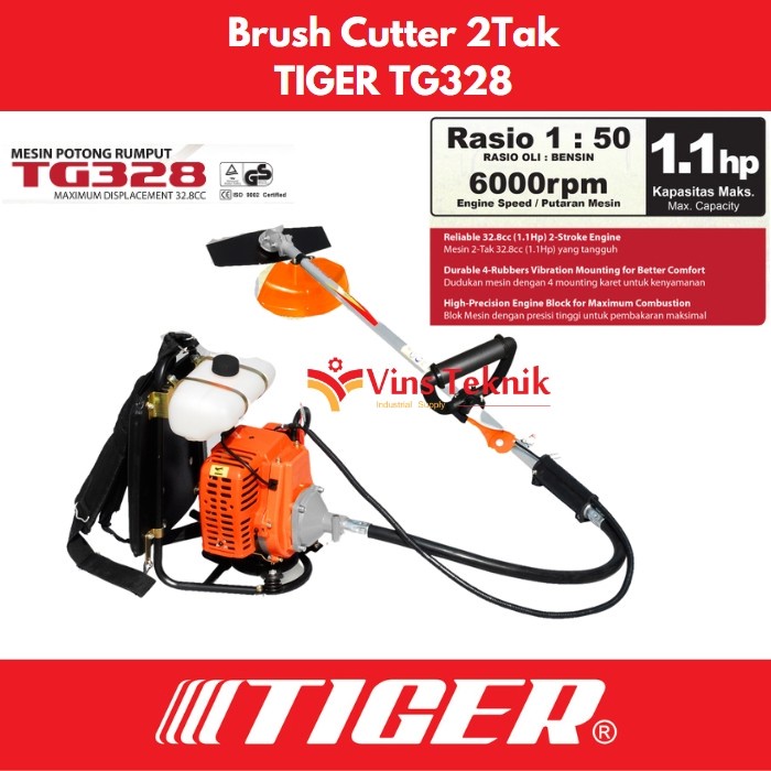 Pemotong Brush Cutter 2 Tak Mesin Potong Rumput Gendong Tg328 Tiger Tg 328