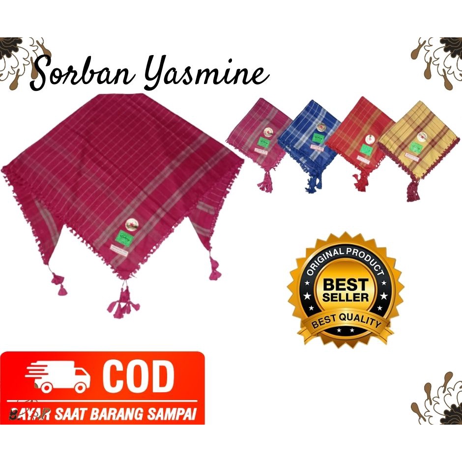 Sorban Arafat Yasmeen Dasar Putih / Sorban Haji Kotak Kuncir Dasar Putih/ sorban yasmen/ sorban yasmin/ sorban yasmuine