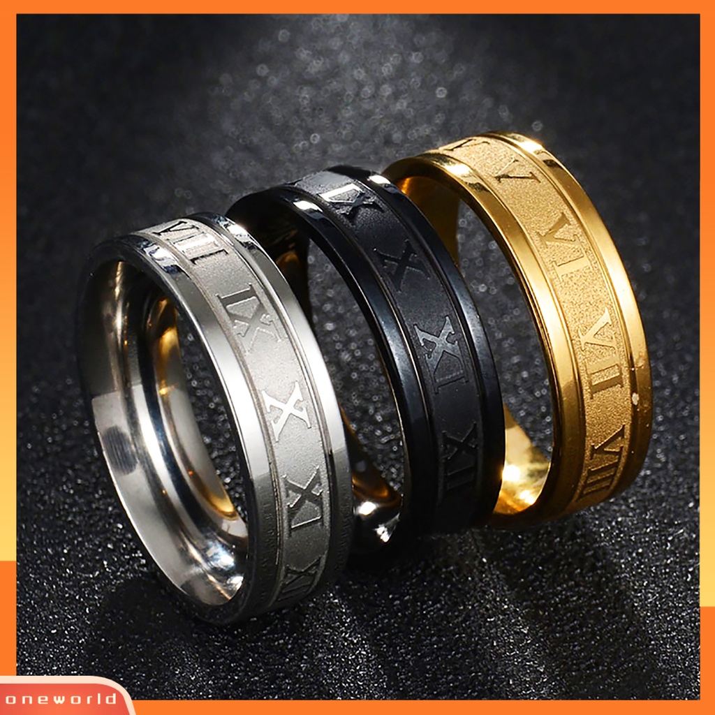 {oneworld} Cincin Punk Kreatif Unisex Titanium Steel Angka Romawi Cincin Untuk Hadiah Pesta Kehidupan Sehari-Hari