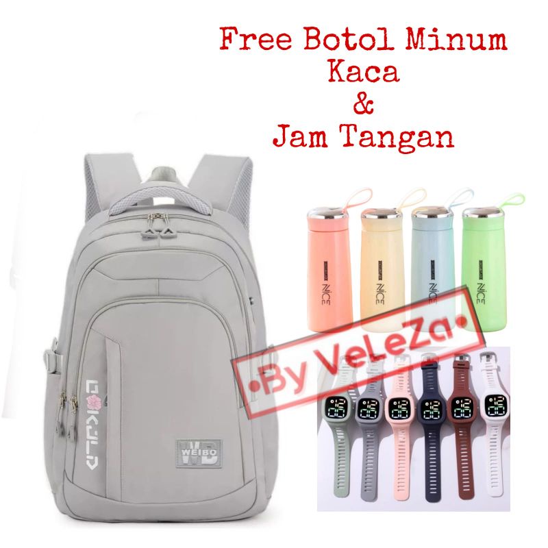 Tas Ransel Anak Sekolah Remaja Weibo gratis jam botol minum