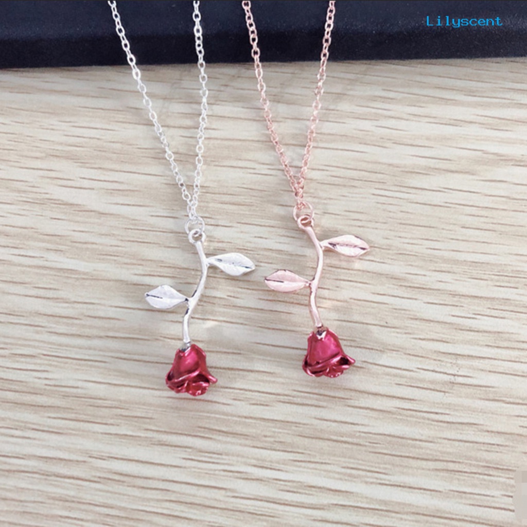 Ls Perhiasan Kalung Rantai Liontin Mawar Enamel Wanita Elegan Hadiah Valentines Day