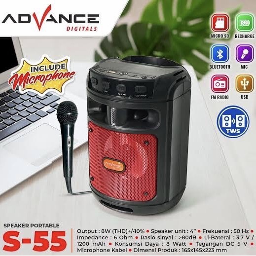 ADVANCE Speaker Portable Bluetooth 4 Inch + Mic S 55