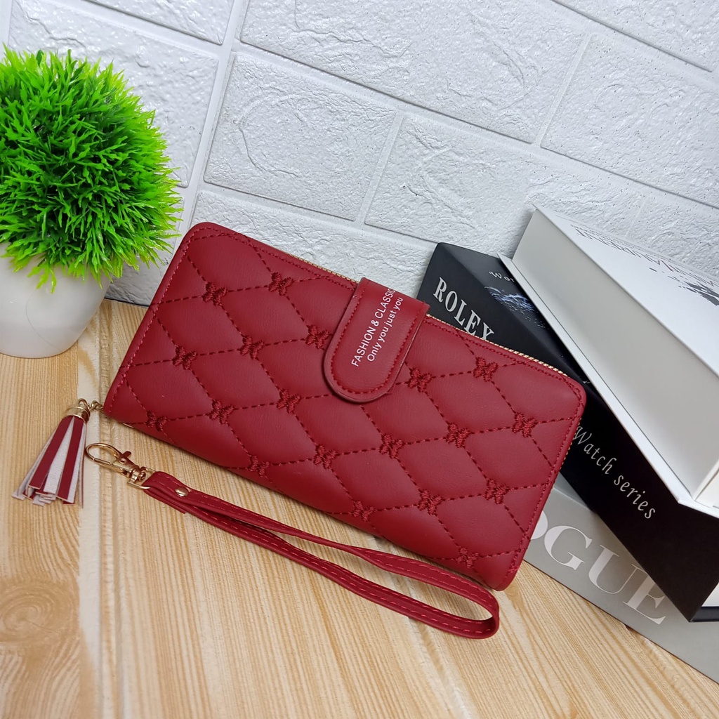 Dompet Panjang Lipat Zipper Multifungsi Korea Fashion Style Dompet Cewek Resleting Klip Women Wallet PU Satu7an D87