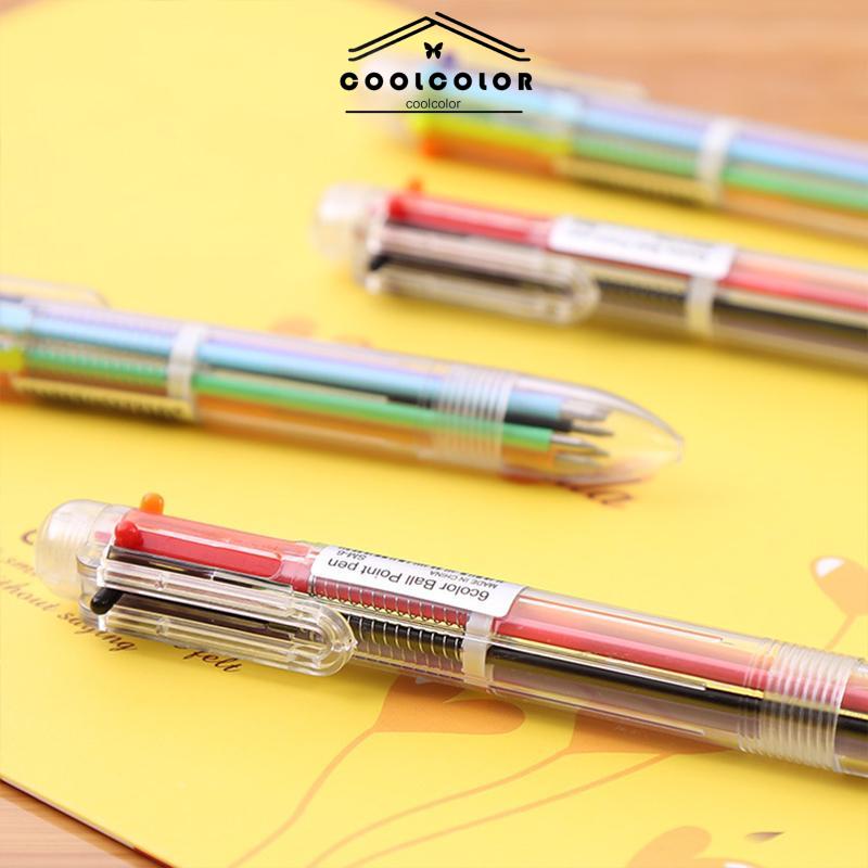 COD❤️Bolpen 6-in-1 0.5MM Multi Warna Untuk Stationery Anak Sekolah Kantor bolpen- cl