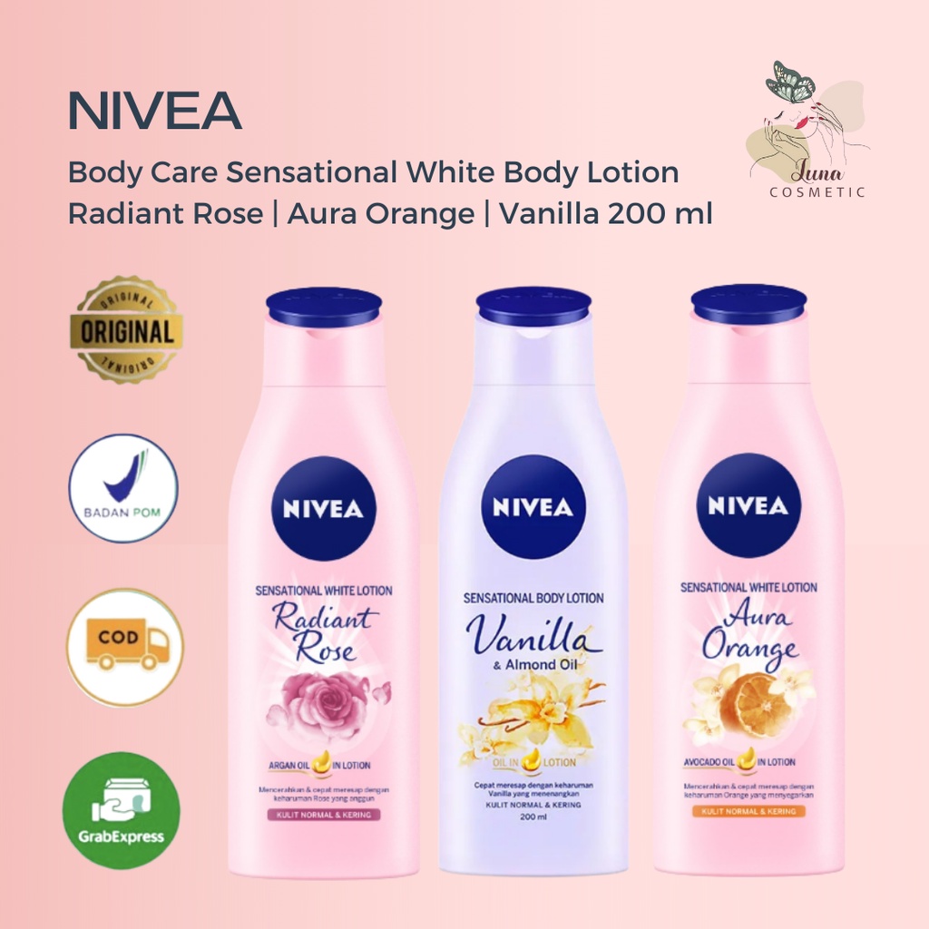 NIVEA Body Care Sensational White Body Lotion Aura Orange | Radiant Rose | Vanilla 200 ml | NIVEA