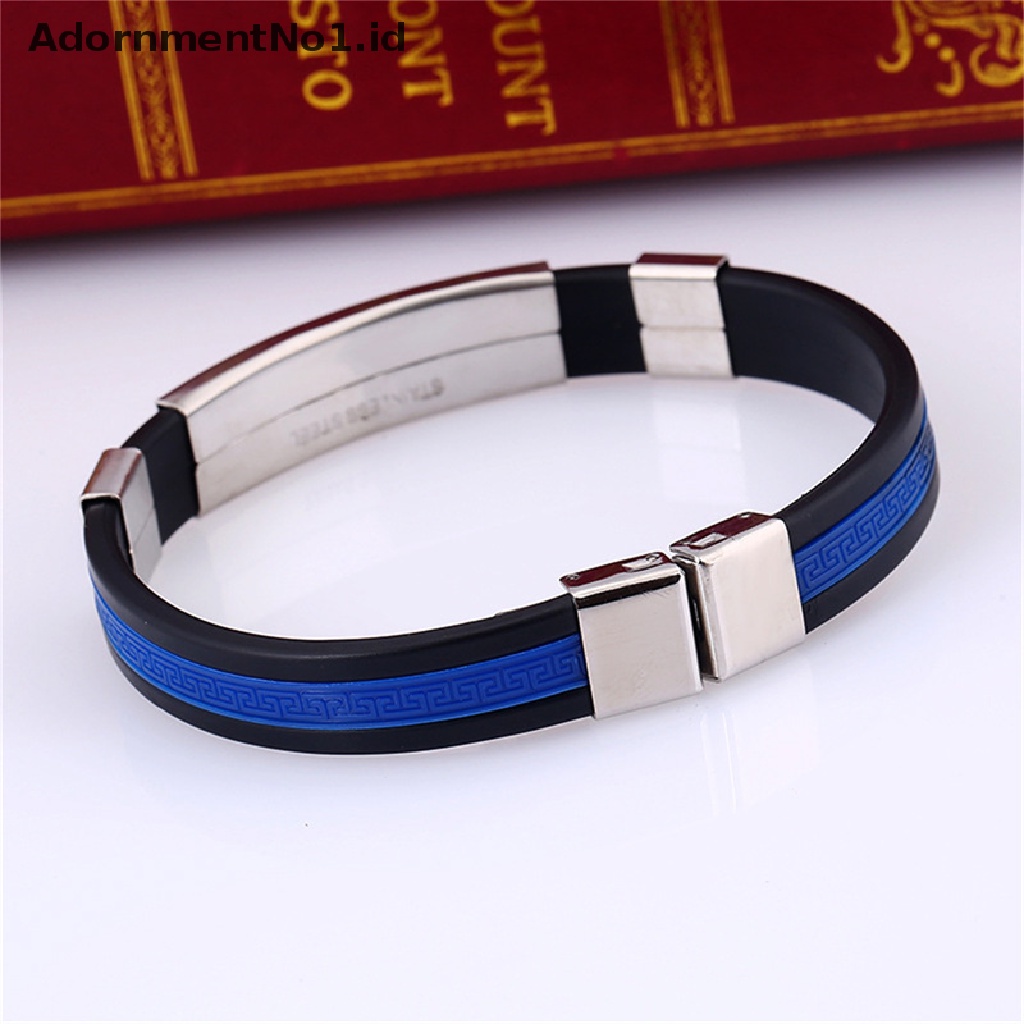 [AdornmentNo1] 5warna Baja Titanium Stainless Steel Aksesoris Pesona Gelang Silikon Bangle Man Fashion Hadiah Perhiasan [ID]