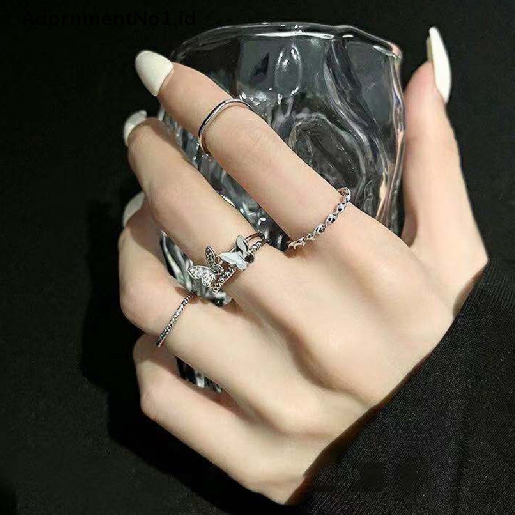 [AdornmentNo1] 3 /4/5PCS Butterfly Metal Punk Rings Set Stackable Joint Finger Rings Adjustable Untuk Wanita Pria Perhiasan Jari Pesta Hadiah Aksesoris Perempuan Cincin Jari Telunjuk [ID]