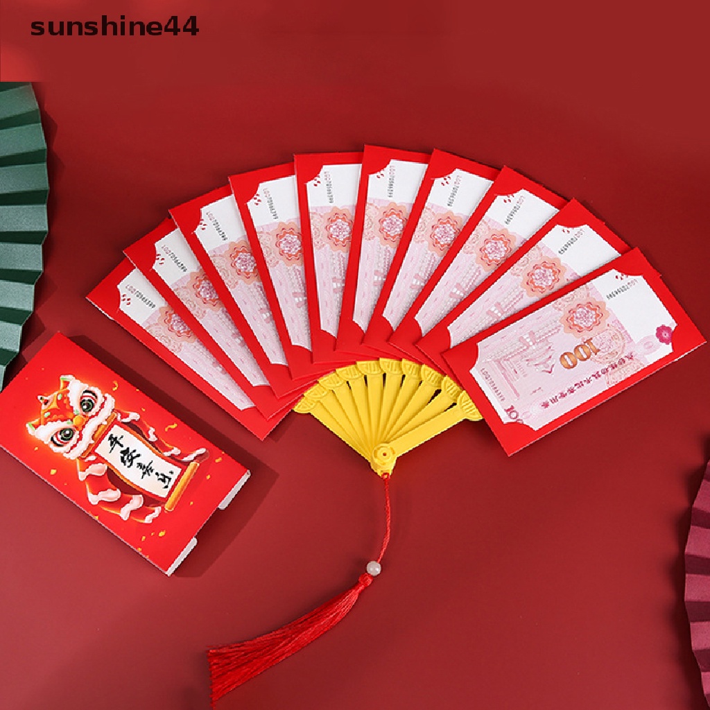 Sunshine Amplop Merah Imlek Baru Bentuk Kipas Hongbao Chinese Spring Festival Red Pockets Best Wish Lucky Money Pockets Gift.