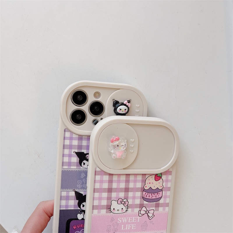 Kartun Kuromi Dan Kitty Case Pelindung Kamera Push-pull Anti-drop Untuk iPhone 14pro max Kamera Pelindung11 12 13 Pro max