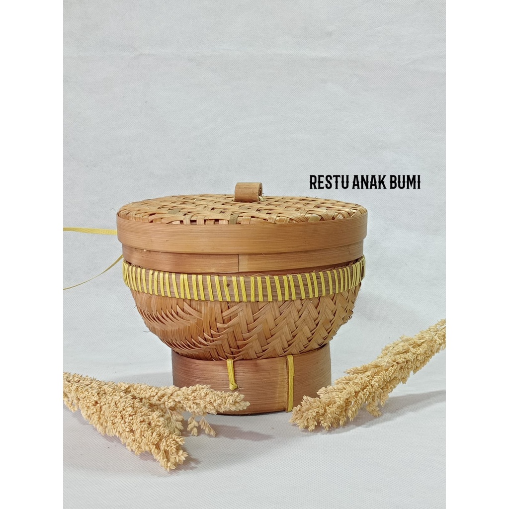 (A01) Cheting Bambu D.24cm wadah makanan | hampres makanan | hand made | box hantaran | seserahan un