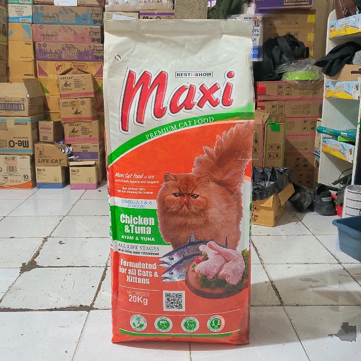 GRAB/GO-JEK ( 2 KARUNG ) Makanan Kucing Maxi Cat Chicken &amp; Tuna All Stages Kemasan 20KG