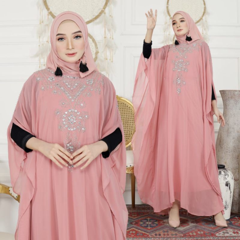 Kaftan jihan bahan cerutybabydoll ld 200 pjg 135 lebar 204 aplikasi payet+batu permata jahit tangan 
