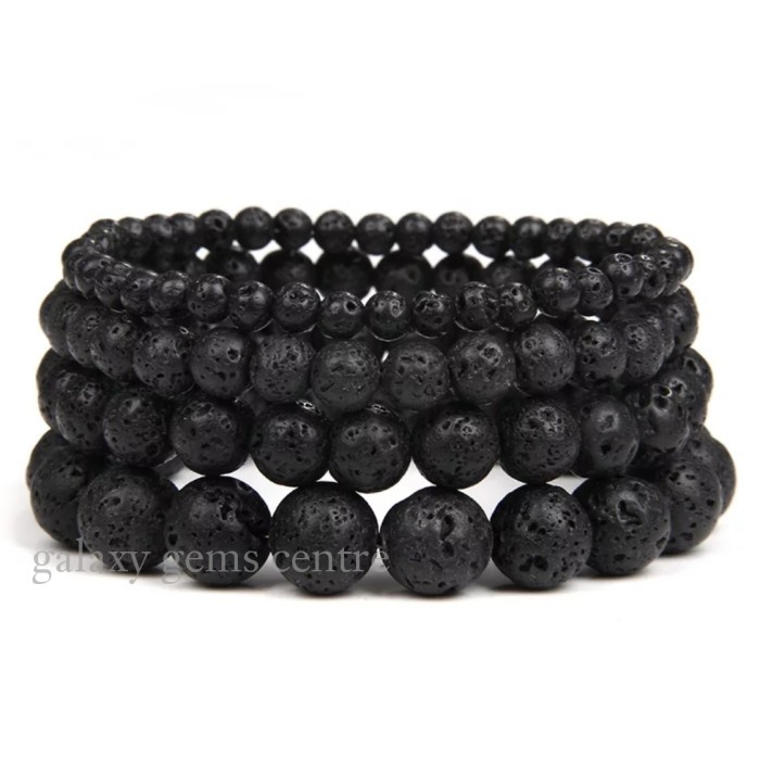 Gelang Pria Wanita Batu Natural Black Lava Meteor Original