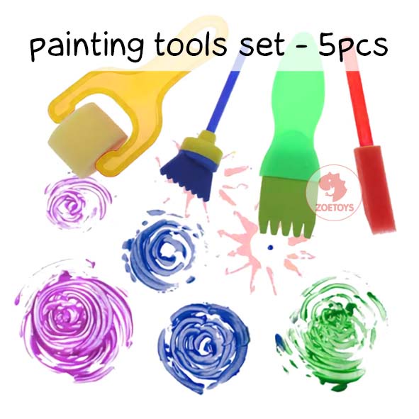 Zoetoys Painting Tools Set - 5pcs | Mix Roller Plus Dottie | Art Crafts Tools | Wadah Cat Lukis Finger Paint Mainan Edukasi Anak | Cari Bingkisan Hampers