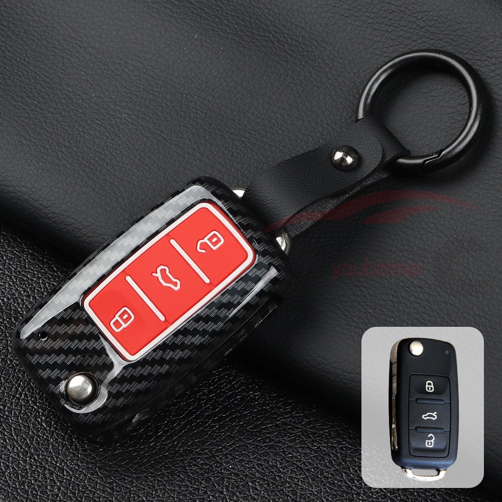 1pc Remote Fob Holder Case Shell Silikon Serat Karbon Cover Kunci Mobil Case Untuk Volkswagen VW Golf Bora Jetta POLO Passat B5 B6 Tiguan Kumbang LAVIDA Skoda Octavia A5 Fabia Kursi Ibiza