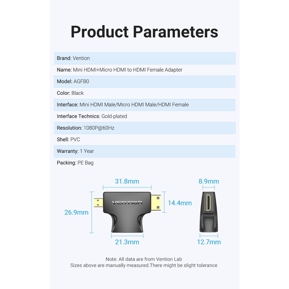 Vention Adapter HDMI to Mini HDMI Type C &amp; Micro HDMI Type D AGF