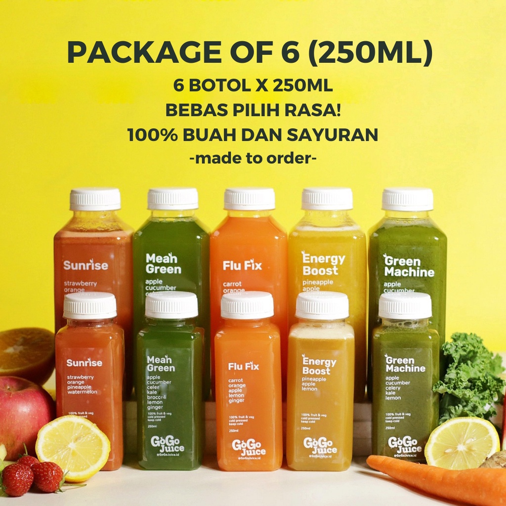 

JUICE CARE PACKAGE 6 BOTOL 250ML 1.5 liter Cold Pressed Juice Jus 100% Murni Mix Paket Murah Kado Jus Sehat Anti Virus Imun Kuat Obat Hadiah