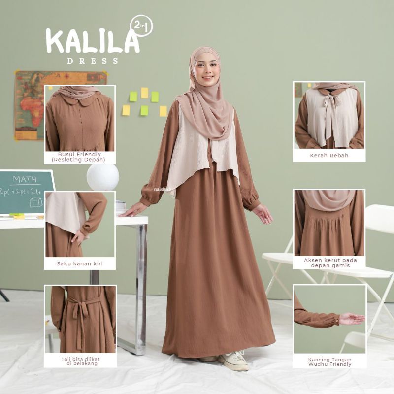 Naisha Official - Kalila Dress Gamis Murah Terbaru Modern Gamis Simple Terbaru 2 in 1 Gamis elegan O