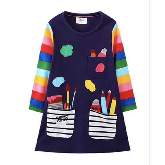 babyfit 2-8THN NAVY PENCIL baju dress high quality cotton combed import lengan panjang baju anak perempuan ydm-0527r