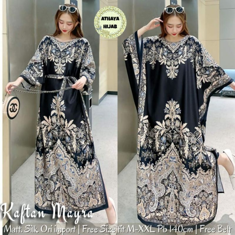 Gamis Bangkok Jumbo Kaftan Printing Silk Import Model Kimono LD 120 By Athaya Hijab