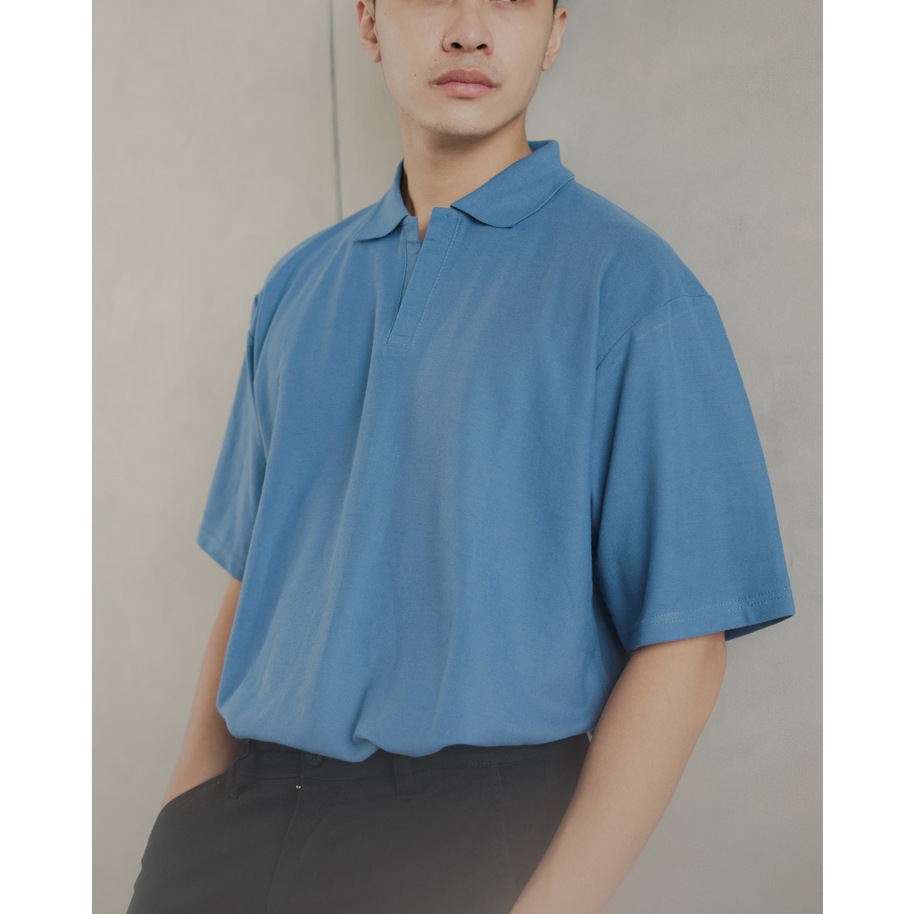 Nara Oversize Polo in Steel Blue - Kaos Polo Oversize Pria Steel Blue - ByBlank