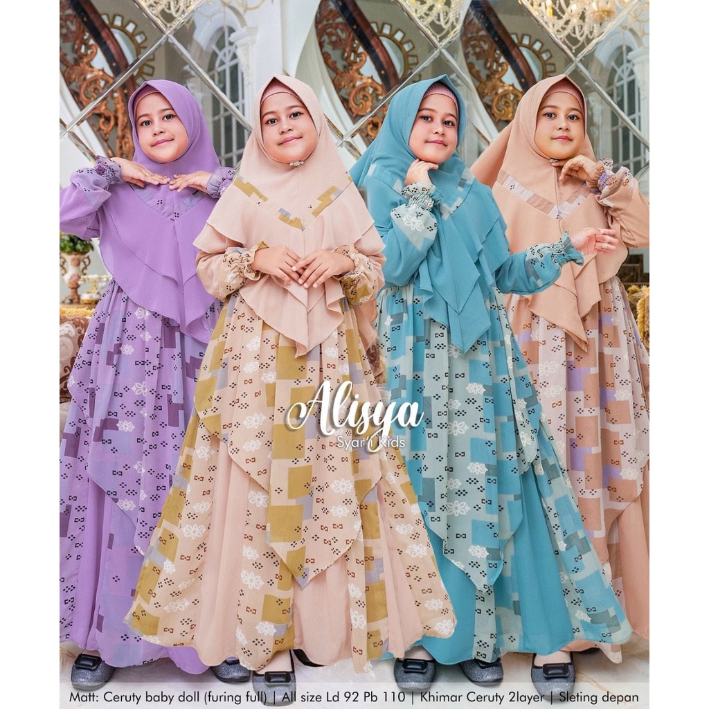 Zahira1808 Alisya Syari Kids Abstrak Ceruty Baby Doll Ori Best Seller