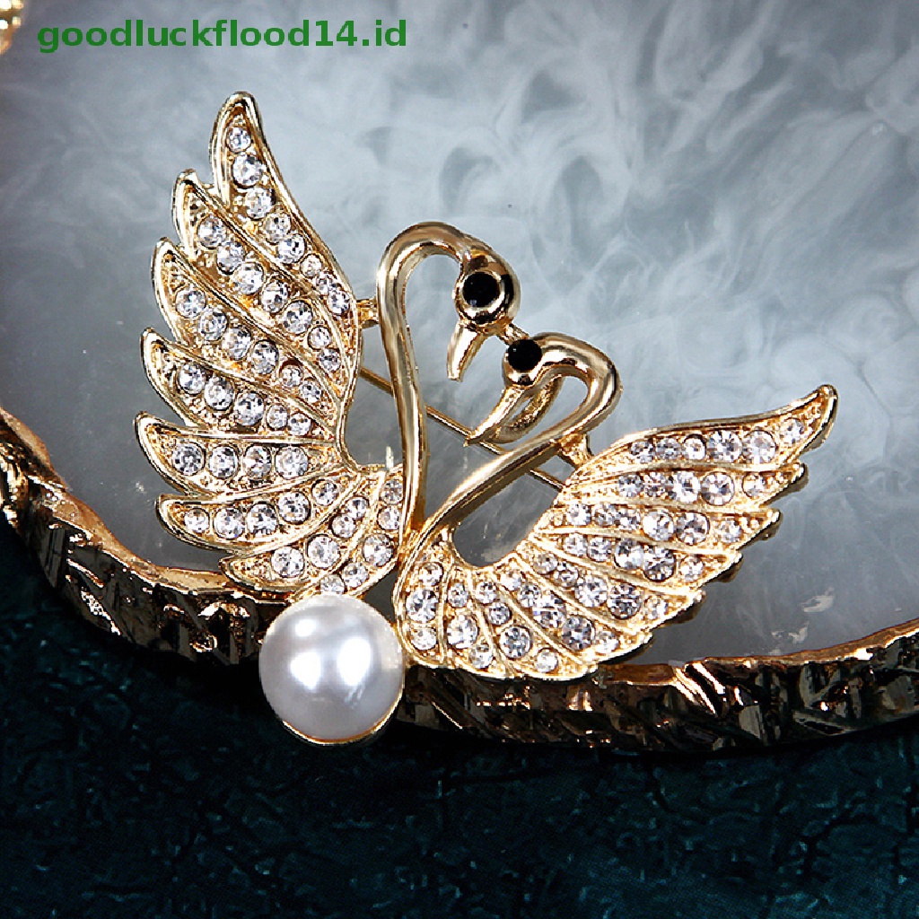 [GOOGFOUR] Lucu Kristal Swan Bros Pin Pecinta Hewan Berlian Imitasi Bros Perhiasan Pin [TOP]
