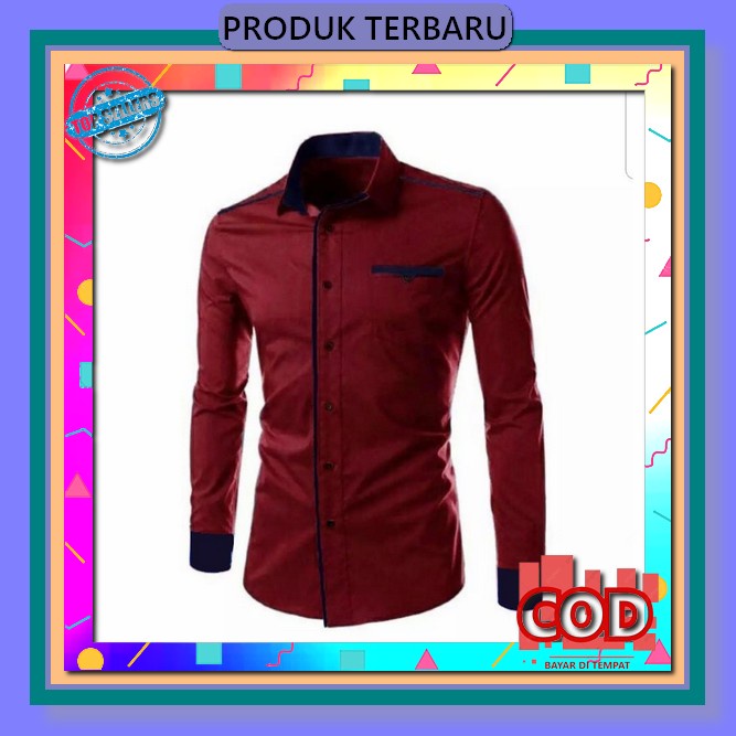 Aitentica Bju Kemeja Hem Pria Lengan Panjang Baju Cowok Kotak Kotak Kerja Dewasa Remaja Kuliah Casua