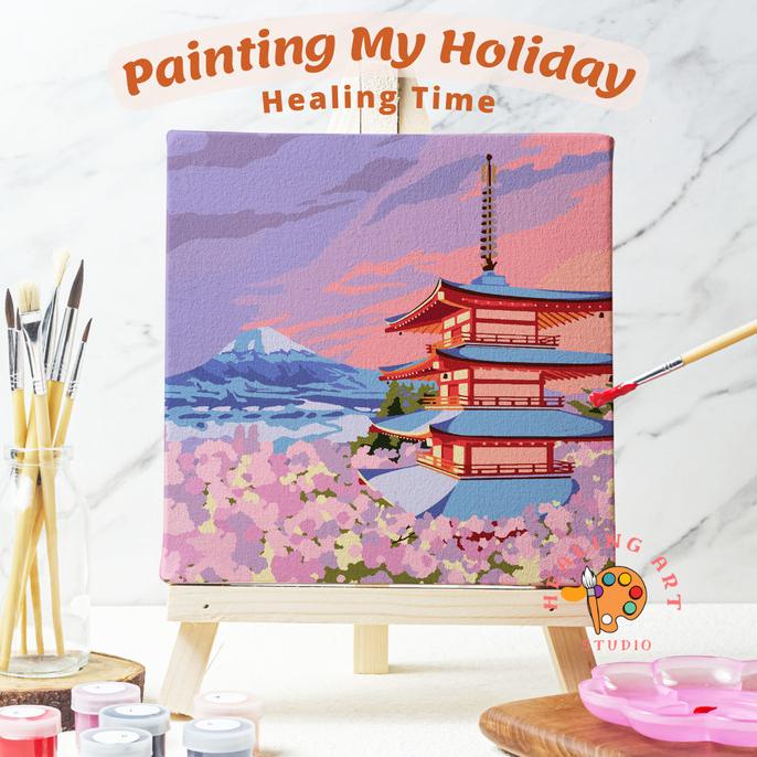 

Painting by Number Kit Lukisan Japan House Fuji canvas 20x20 / art set