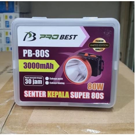 Senter Kepala Cas 80W Super Terang / Senter Kepala PROBEST 80 Watt 3000mAH Best Seller