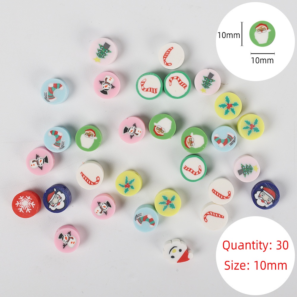 Produk Natal/Kalung DIY Gelang Aksesoris Snowflake Clay Beads Polymer Clay Spacer Manik-Manik Longgar 30Pcs Pack 10mm Seri Natal Santa Xmas Jewellery/Penjualan Panas