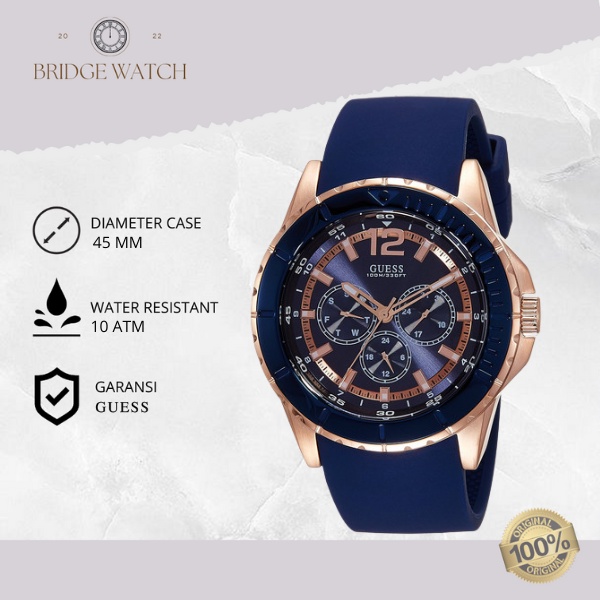 Jam Tangan Pria Guess Maverick W0485G1 Original Analog Chronograph Sporty Blue Rubber Strap Silicon 