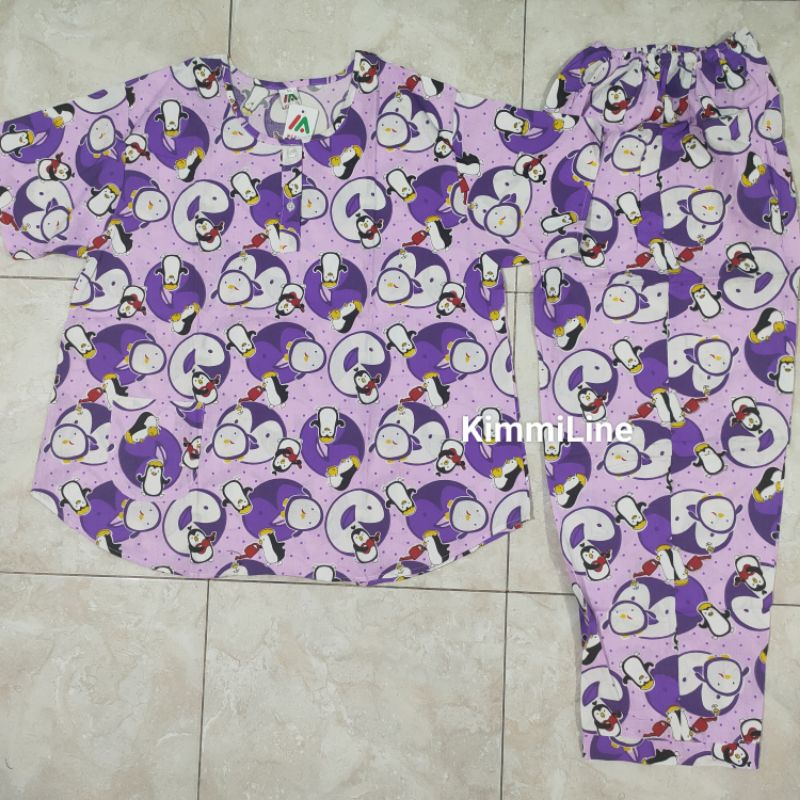 Setelan Baju Tidur Bahan Katun Merlin Ukuran CP XL Jumbo Celana Panjang Tangan Pendek Motif Cute