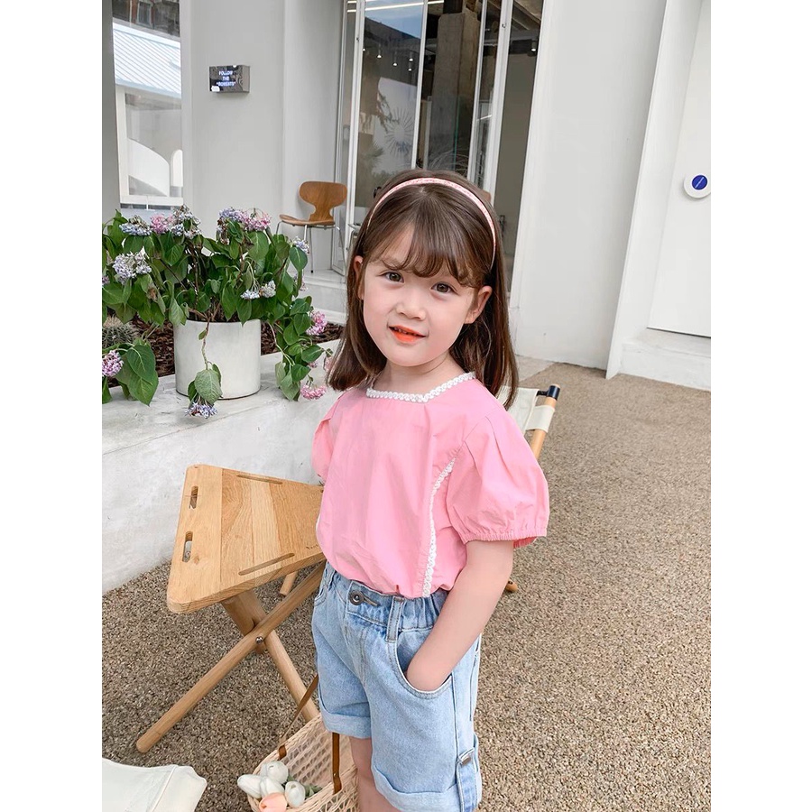 Blouse Anak Perempuan Import Kerah Renda Kotak