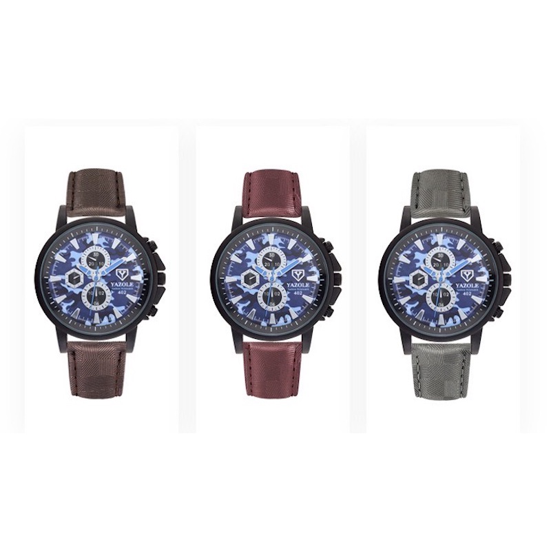 IMPOR ORIGINAL JAM TANGAN YAZOLE 402 MOTIF LORENG DIAMETER 45MM STRAP KULIT SINTETIS