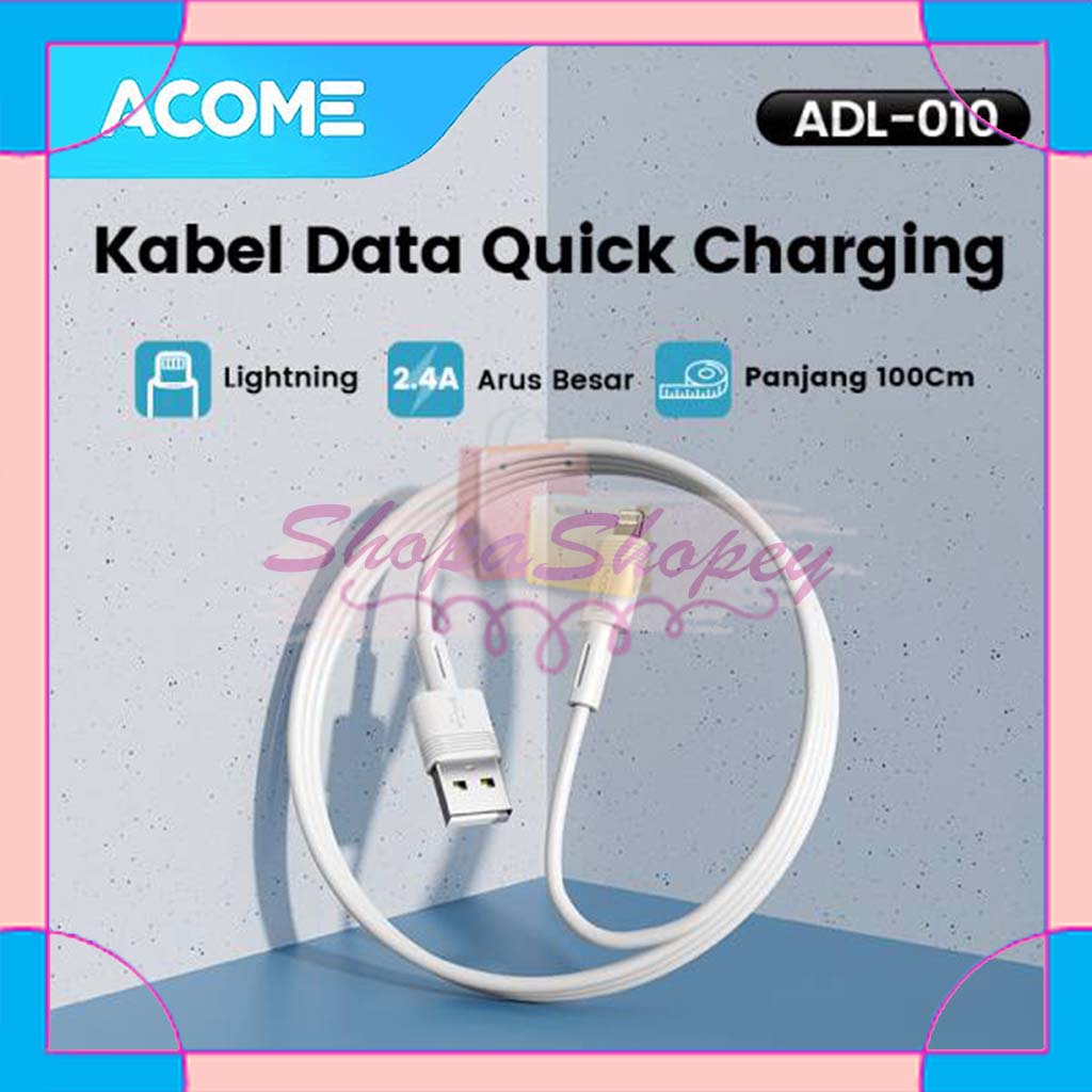 Acome ADL010 Data Cable Lightning Fast Charging 2.4A 100cm - Garansi Resmi 1 Tahun