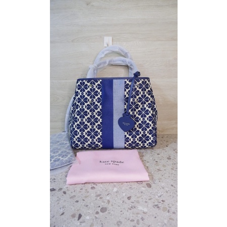 Tas Original Kate Spade Flower Jacquard Stripe Everything Medium Tote Blue Multi