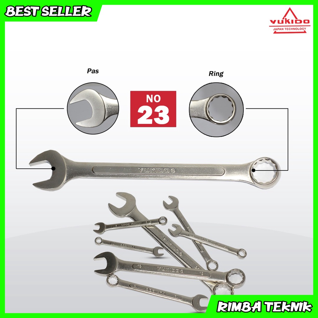 PROMO !! Kunci Ring Pas 23 mm Chrome Vanadium Steel Combination Wrench YUKIDO