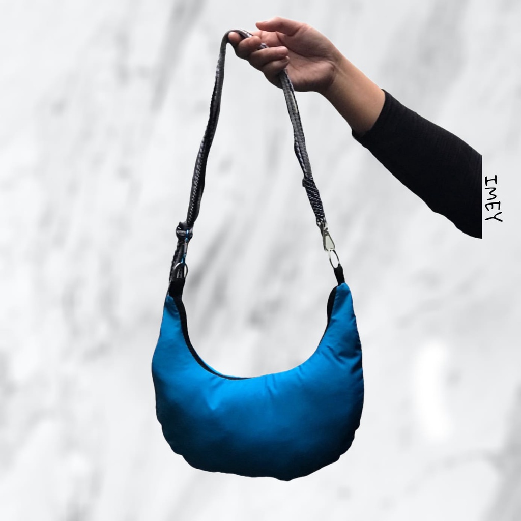 Tas Mini Shoulderbag Wanita Puffy Bags Halfmoon Waterproof Koreran Style Strap Macrame