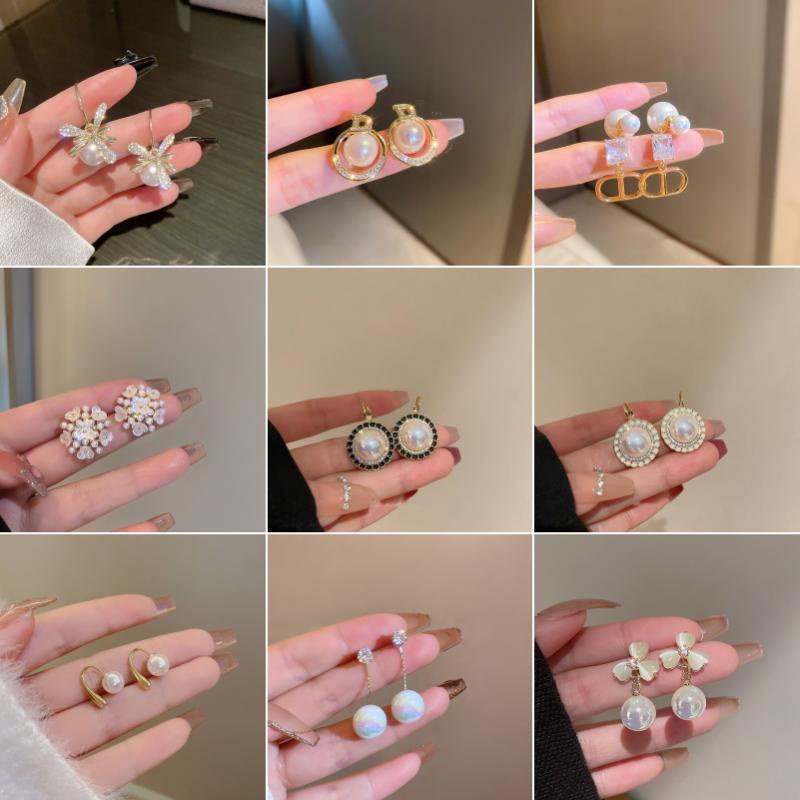 Anting Perak925 Jarum vintage Mutiara Anting Wanita Korea Huruf Bunga stud earrings
