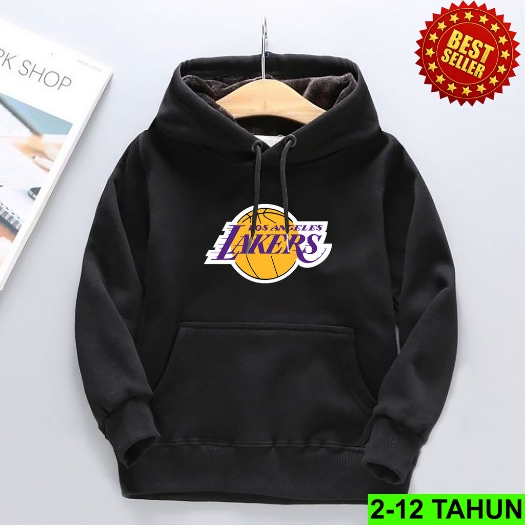 Jumper Hoodie Anak  LAKERS  II Jaket Hoodie Anak Viral Bahan Fleece Sz M - XL ( Laki Laki &amp; Peremepuan )