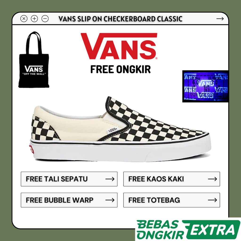 Sepatu Slip On Checkerboard Classic Sneakers Slip On Catur