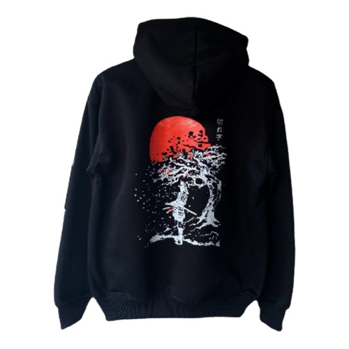 PROMO hoodie samurai bulan jepang | samurai caping jepang | red black samurai hoodie kualitas tebal bahan katun