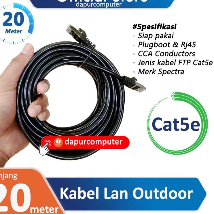 ♪ Kabel Lan 20 Meter Outdoor FTP Cat5e Spectra Wifi Internet Terbaik Siap Pakai Murah ◌