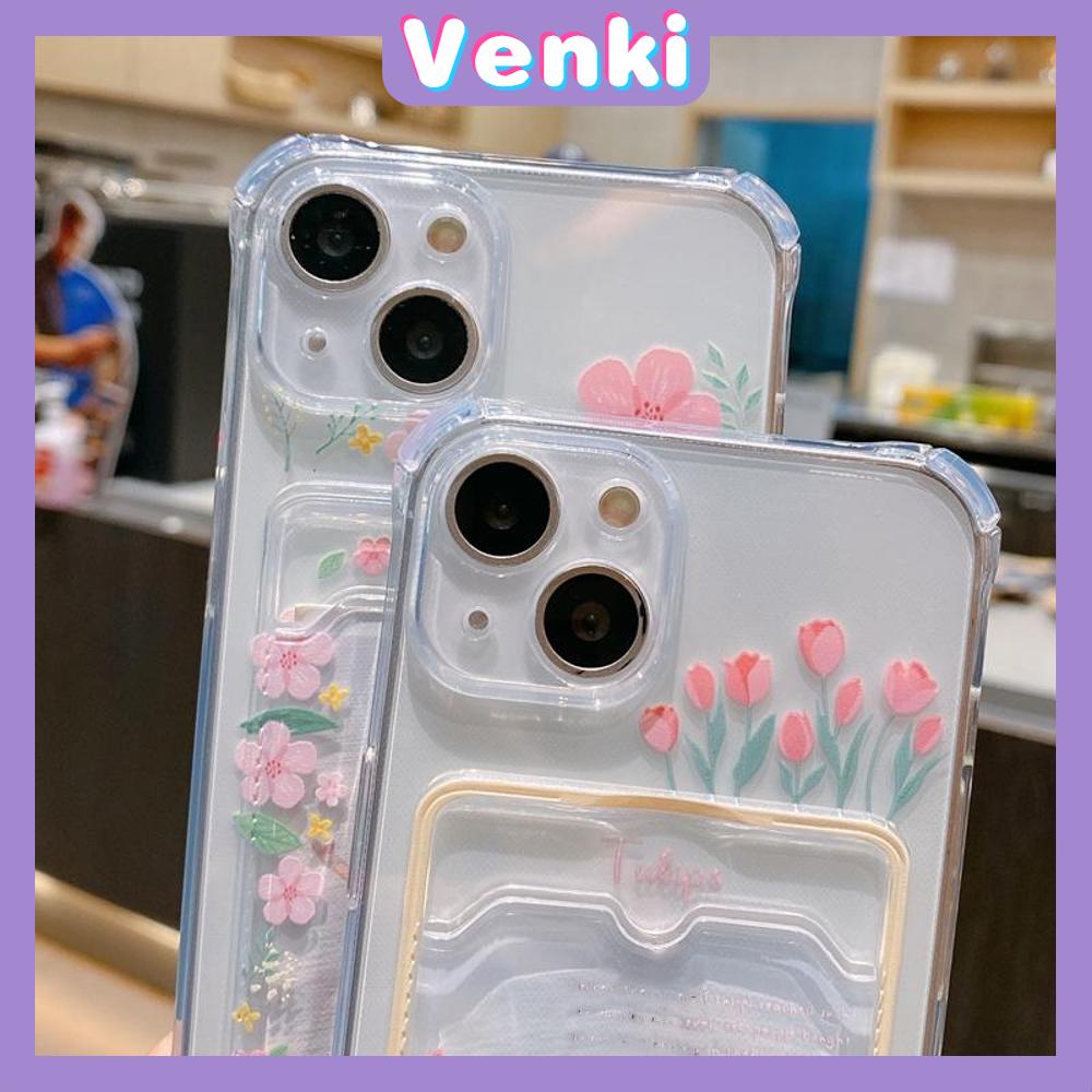 For iPhone 14 Pro Max Card Holder Case Clear Card Storage Back Cover Fresh Floral Camera Protection Shockproof For iPhone 14 13 12 11 Plus Pro Max 7 Plus X XR