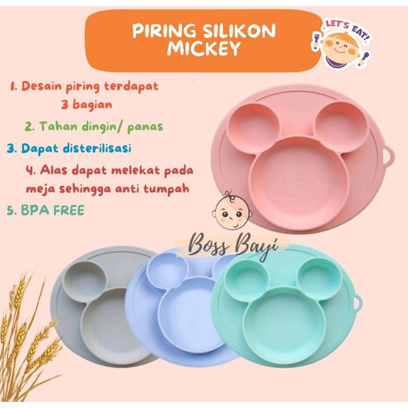 BOSS BAYI - Silicone Plate Mickey / Tempat Makan Bayi-Anak / Piring Silikon