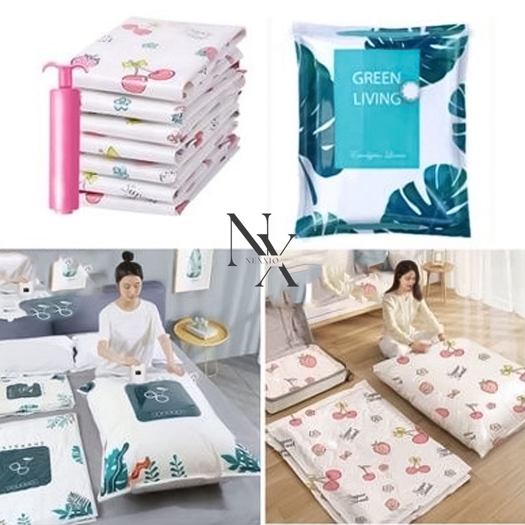NEXXIO VACUM BAG PAKAIAN / VACUM TRAVEL BAG / PLASTIK VAKUM BAG / Vakum Kantong Pakaian Plastik Vacuum Baju Laundry Travel Bag Kompresi.