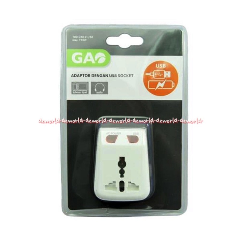 Gao Travel Adaptor Dengan Charger Usb Socket Dilengkapi Lampu Indikator Gao Kontak Adaptor Travel Travelling Warna Putih