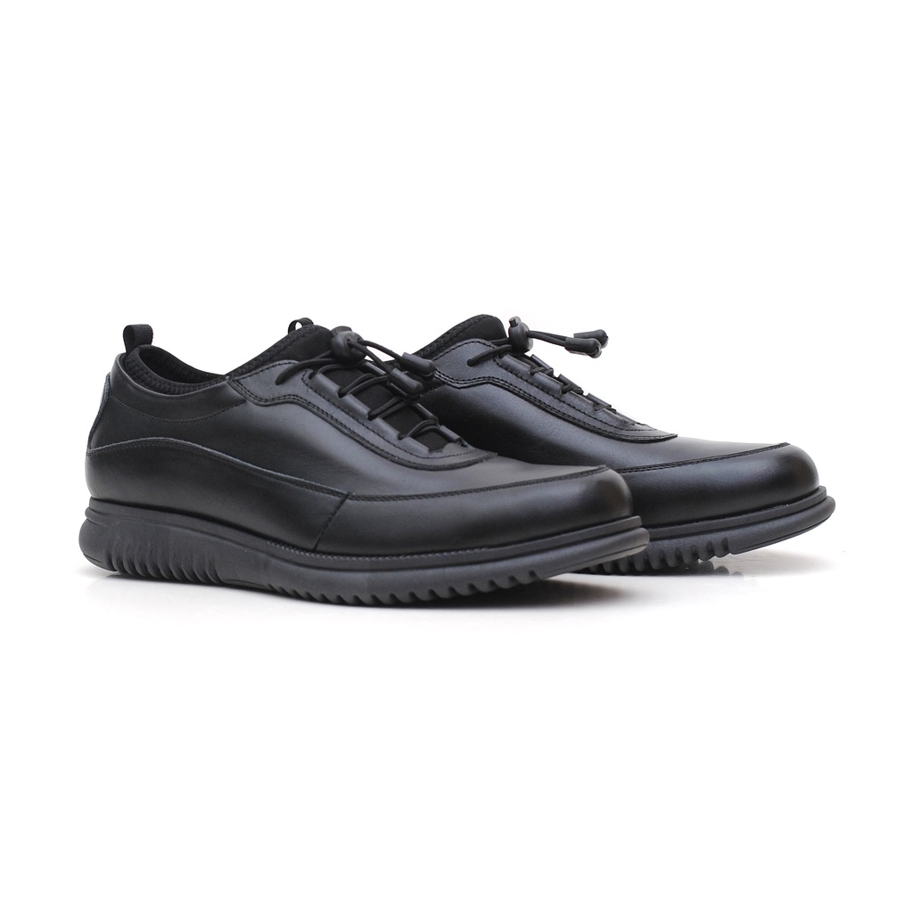 Wave Leather (Kulit Asli) - Sepatu Pantofel Formal Casual Oxford Pria Kerja Kuliah Kantor Santai Hitam Bertali Pantopel Original