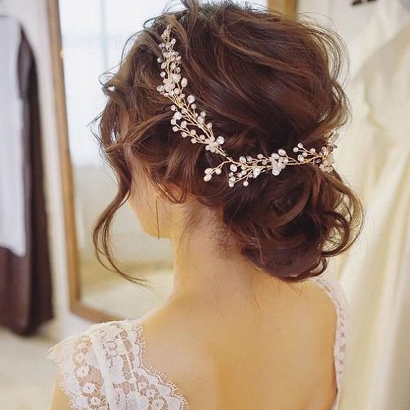 Simulasi Mutiara Rambut Rambat Untuk Pengantin Wanita Warna Rose Gold Silver Bando Kristal Pernikahan Aksesoris Rambut Hiasan Kepala Hairband